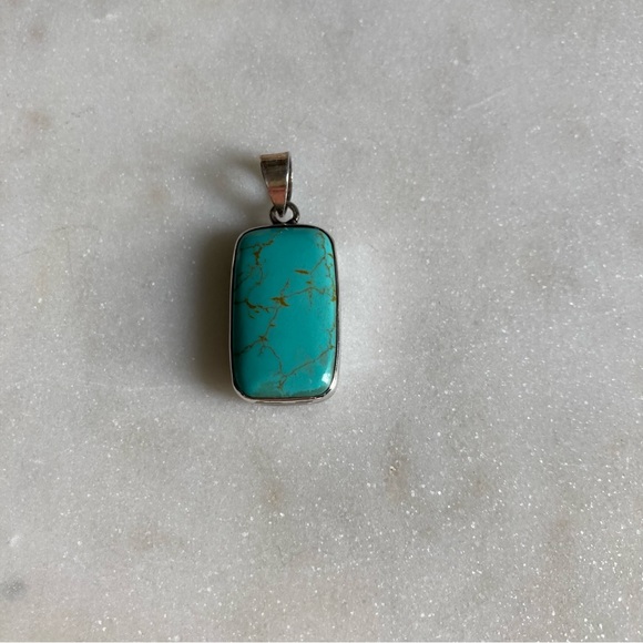 Sterling Silver Rectangular Turquoise Necklace Pendant - Picture 1 of 3